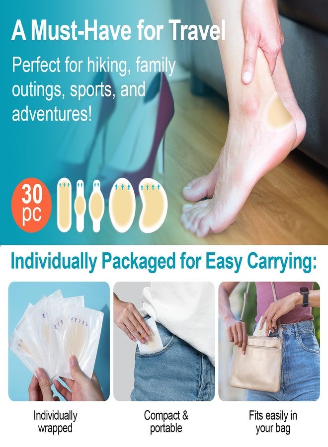 Uruses 30PCS Hydrocolloid Gel Blister Bandages Pads, Multi-Size Waterproof Adhesive Blister Bandages, Waterproof Blisters Pads & Blisters Cushions for Heel, Toe & Foot - Image 4